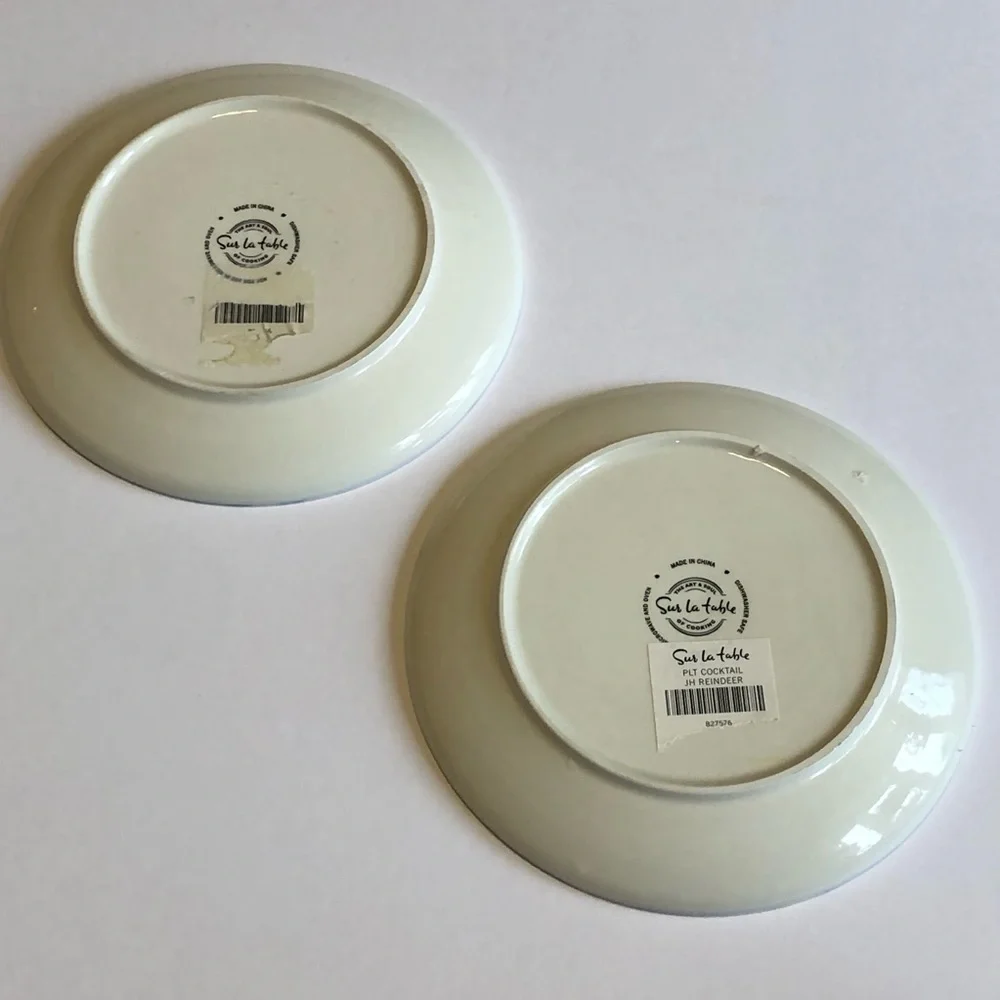 Sur La Table Set of 2 Reindeer Christmas Cocktail Plates